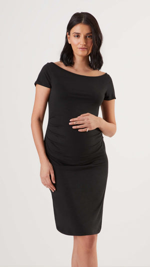 Stowaway Collection Ballet Maternity Dress in Black Front View