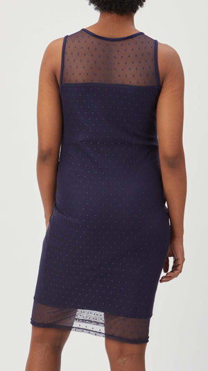 Stowaway Collection Maternity Shadow Dot Maternity Dress in Navy - back view