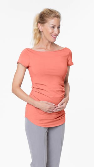 Stowaway Collection Ballet Maternity Tunic in Hot Coral Front View