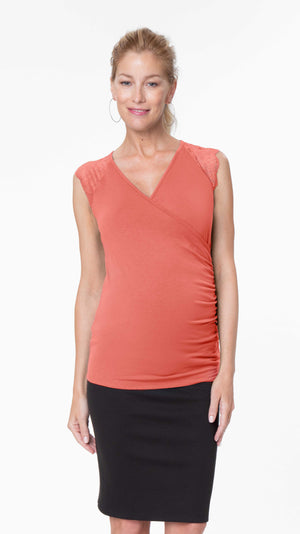 Stowaway Collection Chelsea Maternity & Nursing Top in Coral Front View
