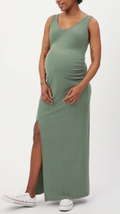Stowaway Collection Maxi Ribbed Maternity Dress in Sage - front view