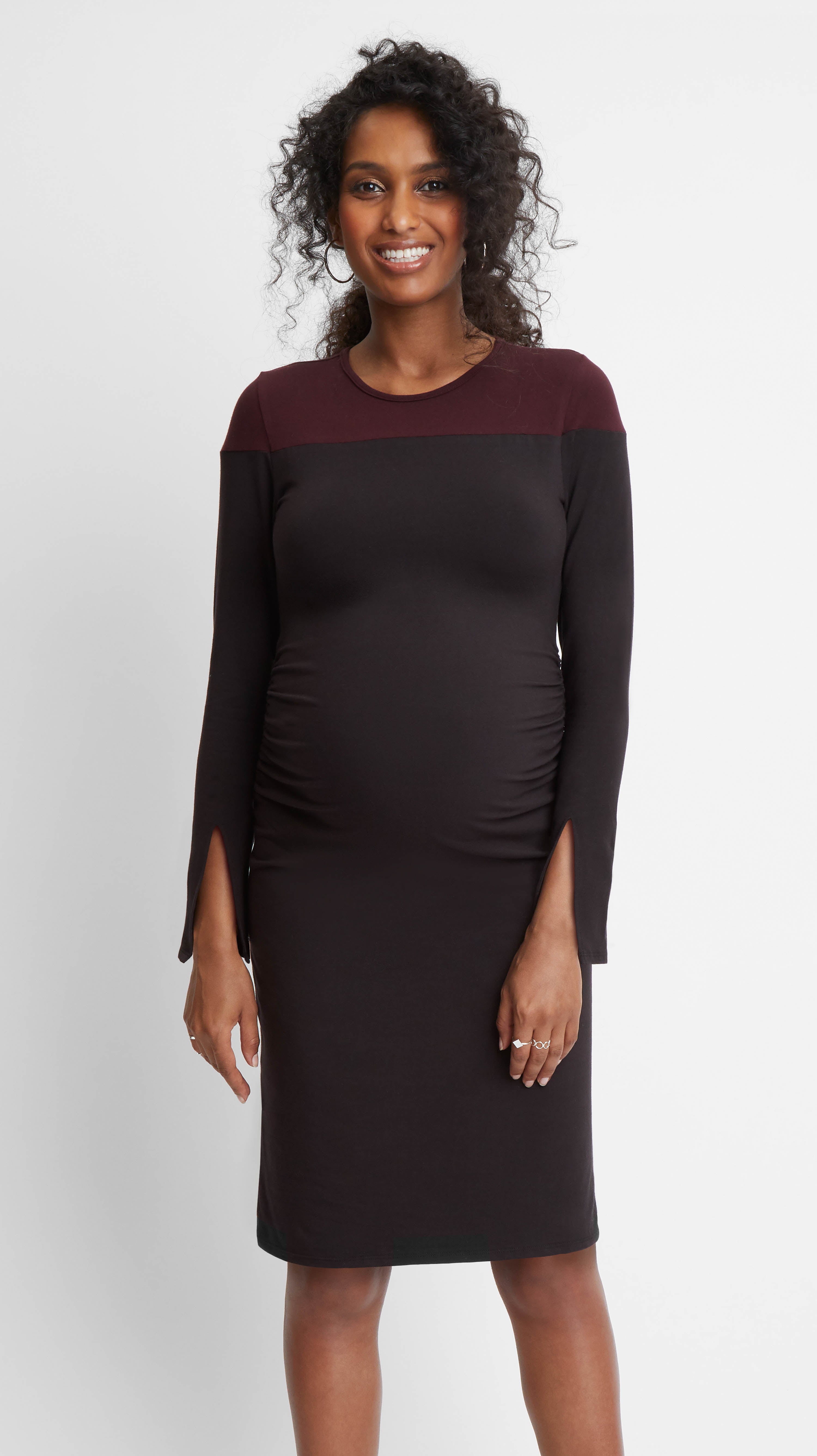 Stowaway Collection Maternity Colorblock Slit Sleeve Dress - Black Stowaway Collection Maternity Colorblock Slit Sleeve Dress - Black
