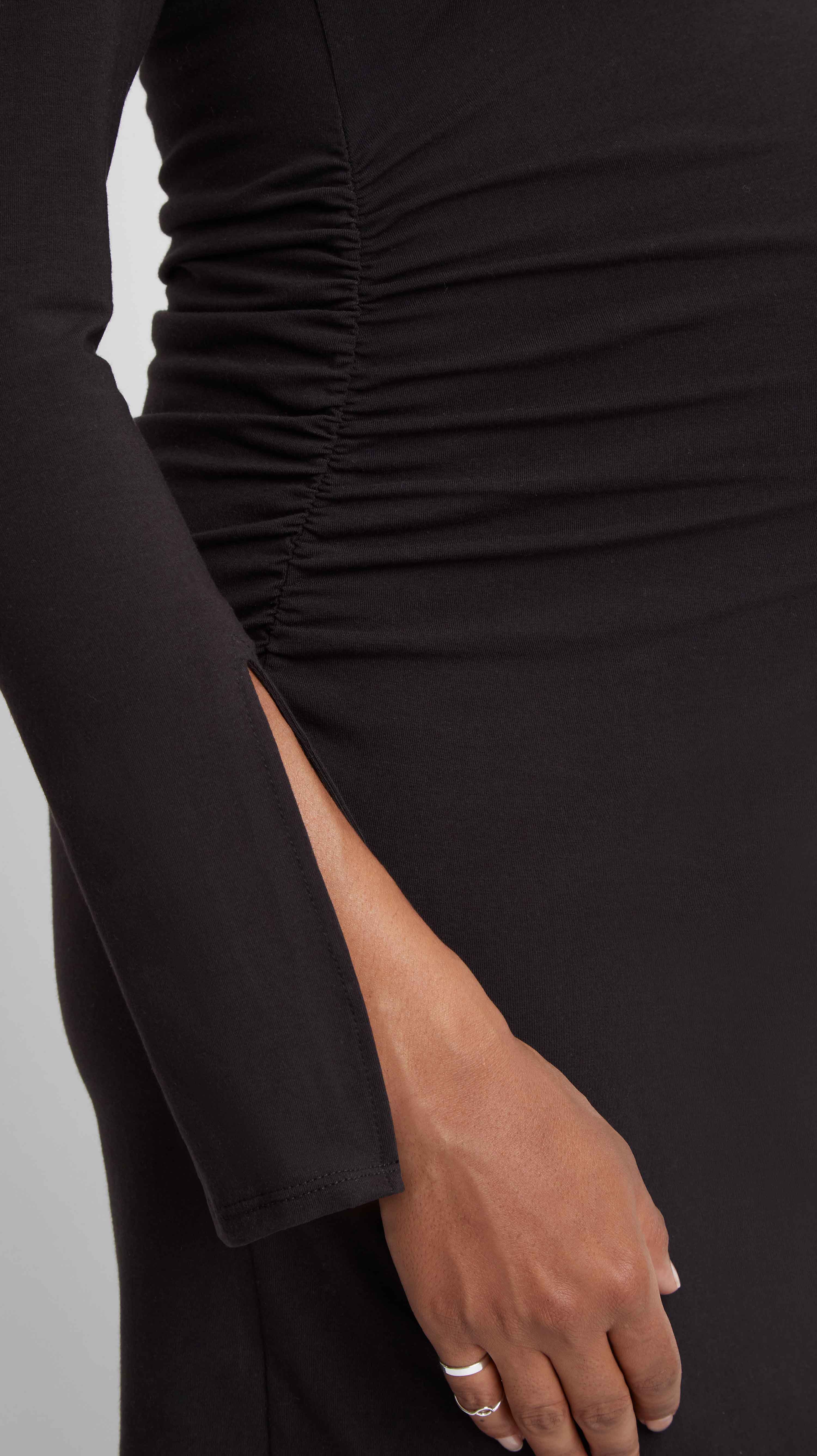 Stowaway Collection Colorblock Slit Sleeve Maternity Dress in Black/Burgundy Slit Sleeve Detail