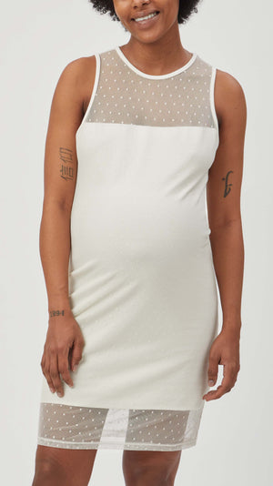 Stowaway Collection Maternity Shadow Dot Maternity Dress in Ivory - front view