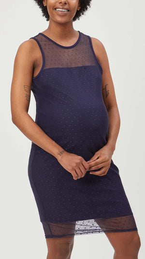 Stowaway Collection Maternity Shadow Dot Maternity Dress in Navy - front view