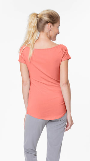 Stowaway Collection Ballet Maternity Tunic in Hot Coral Back View