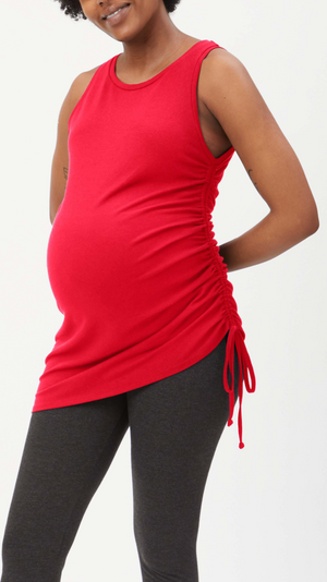 Stowaway Collection Drawstring Maternity Top in Red - Front view