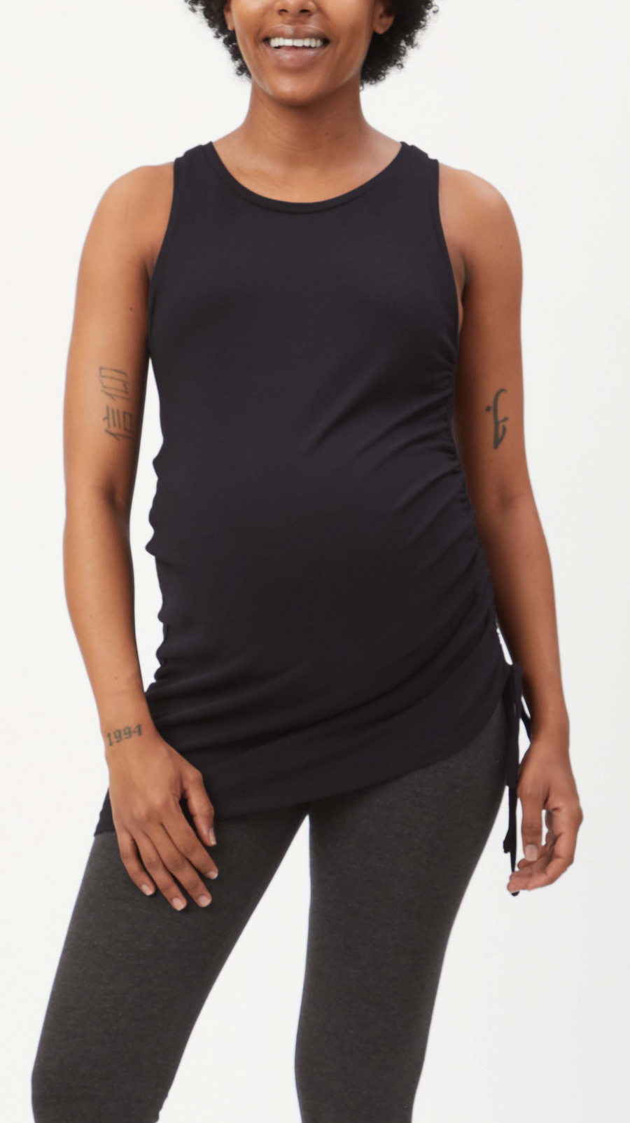 Stowaway Collection Drawstring Maternity Top in Black - side view