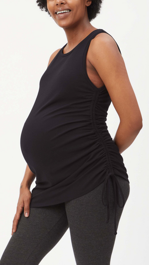 Stowaway Collection Drawstring Maternity Top in Black - side view