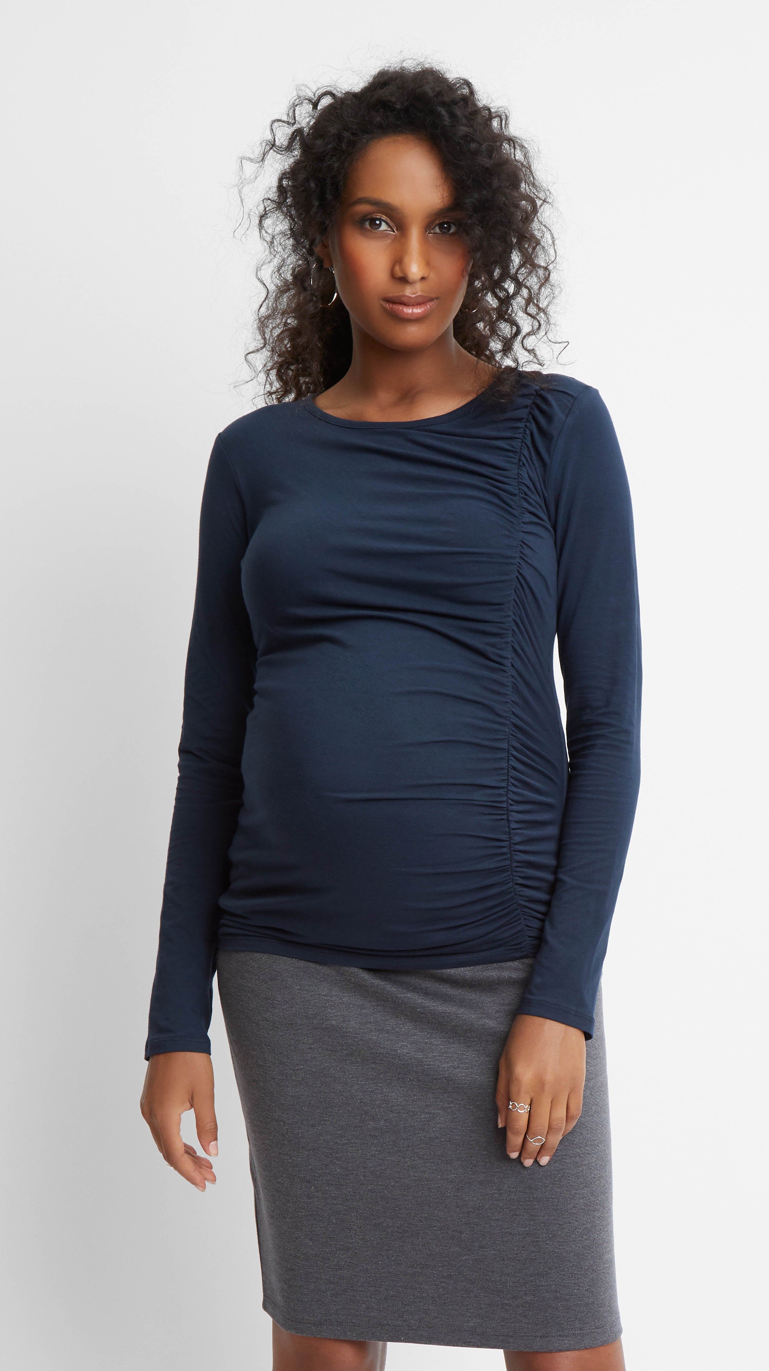 4 Pack Women's Maternity T-Shirts - Cotton Blend Side Ruched Half Sleeve Tops For Pregnancy
