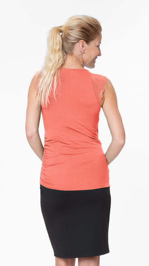Stowaway Collection Chelsea Maternity & Nursing Top in Coral Back View