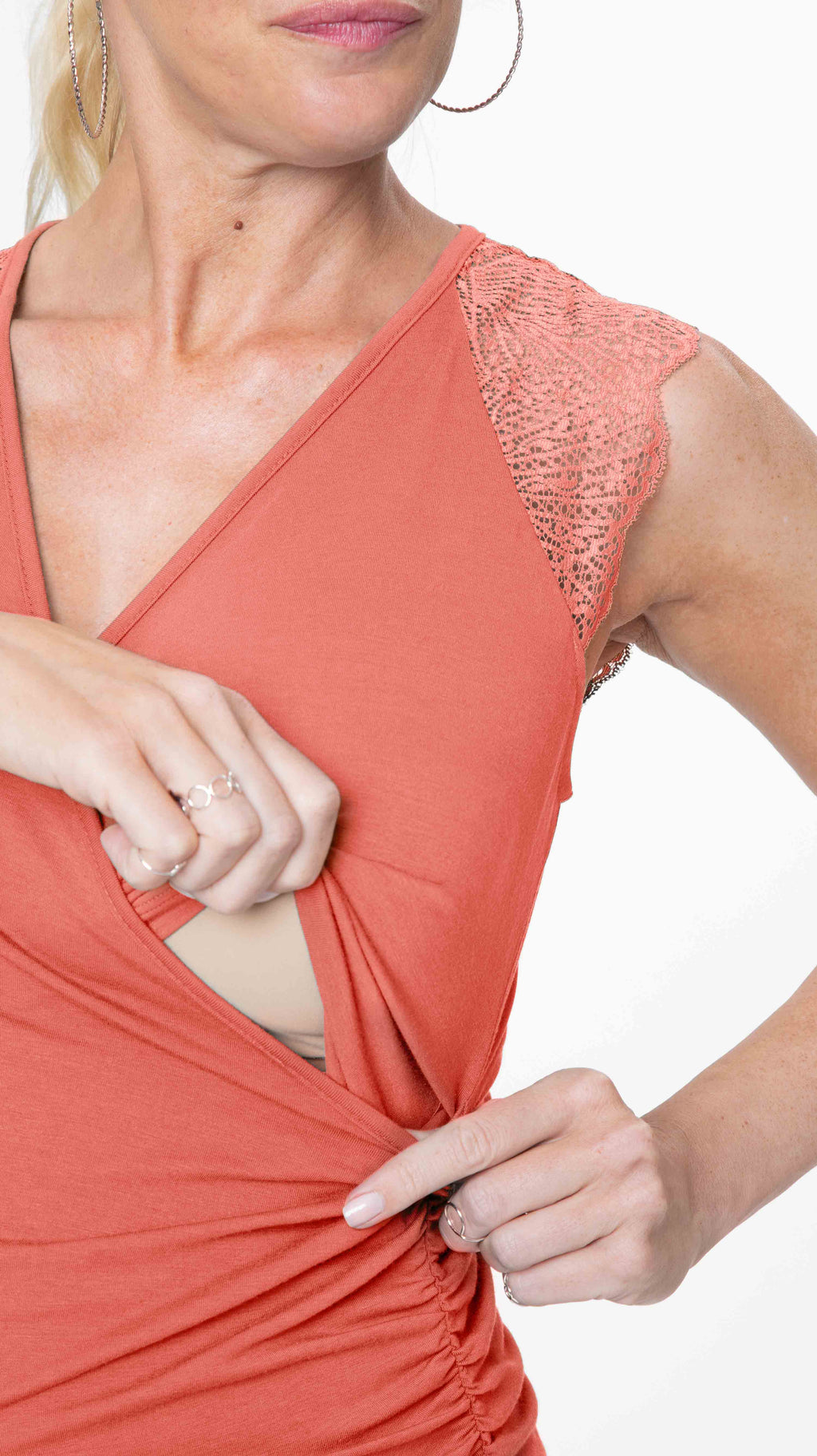 Stowaway Collection Chelsea Maternity & Nursing Dress in Coral Nursing Opening