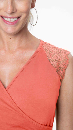 Stowaway Collection Chelsea Maternity & Nursing Top in Coral Close Up Lace Detail