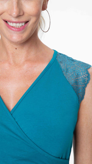 Stowaway Collection Chelsea Maternity & Nursing Dress in Teal Front View Close Up