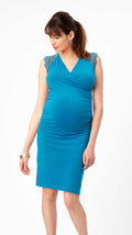 Stowaway Collection Chelsea Maternity & Nursing Dress in Teal Front View