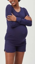 Stowaway Collection Maternity Loungewear shorts in Navy - Front View