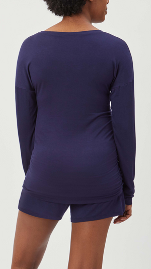 Stowaway Collection Maternity Loungewear shorts in navy - Back View