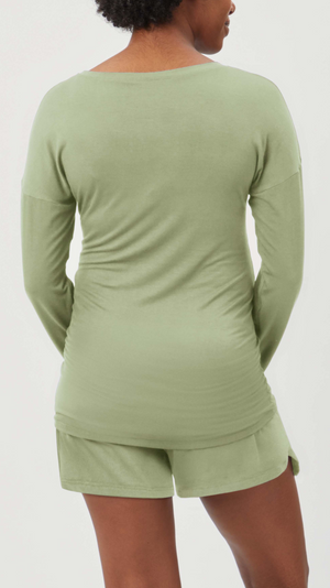 Stowaway Collection Maternity Loungewear shorts in Pistachio - back view