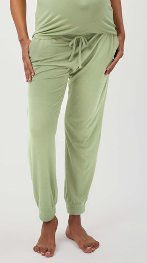 Stowaway Collection Maternity Loungewear Jogger in Pistachio - Front View