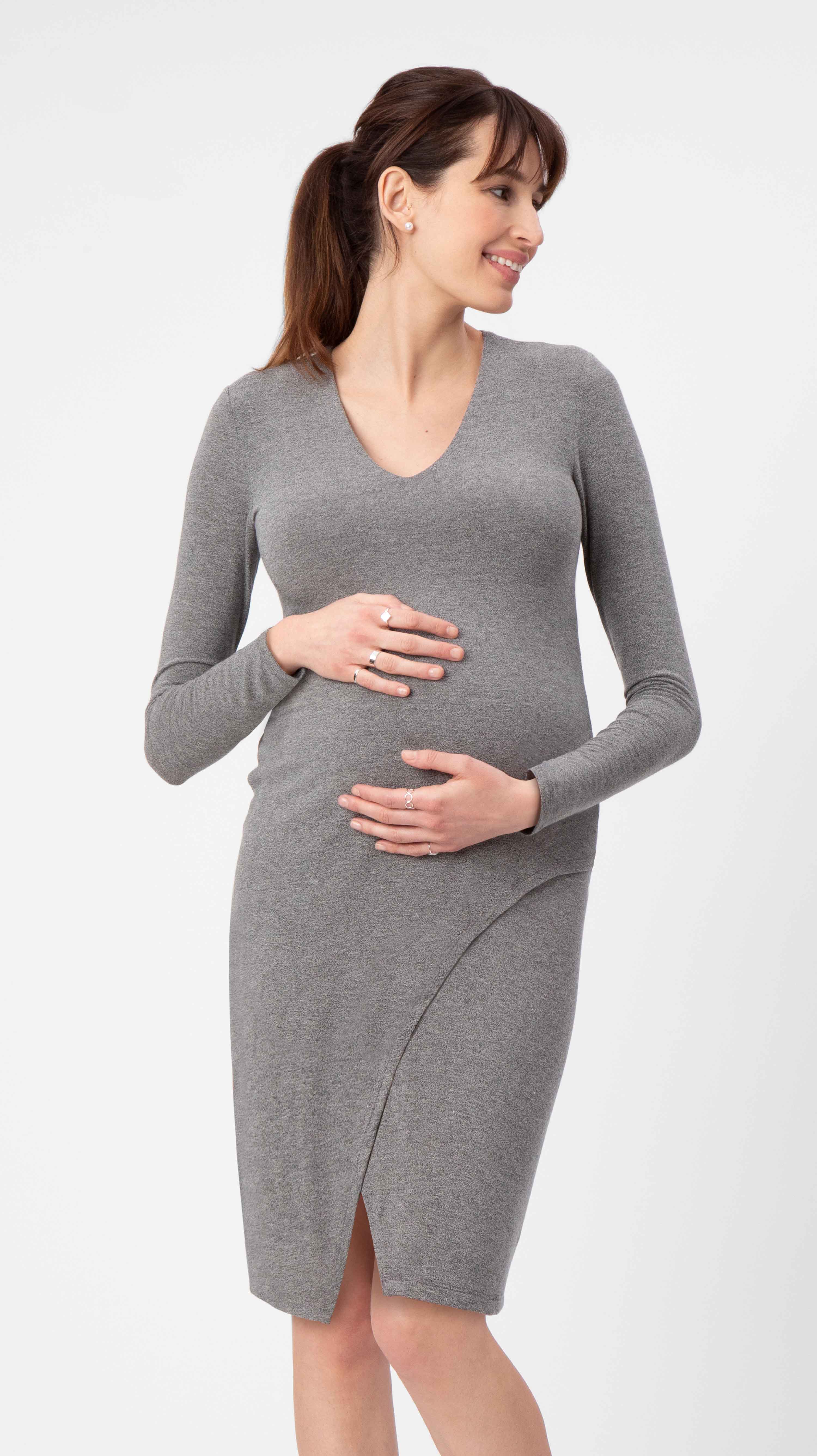 Stowaway Collection Maternity Women's Petite Lenox Maternity Dress - Grey - Size Medium Stowaway Collection Maternity Women's Petite Lenox Maternity Dress - Grey - Size Medium