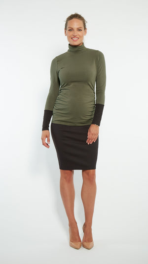 Stowaway Collection Cuffed Maternity Turtleneck Front
