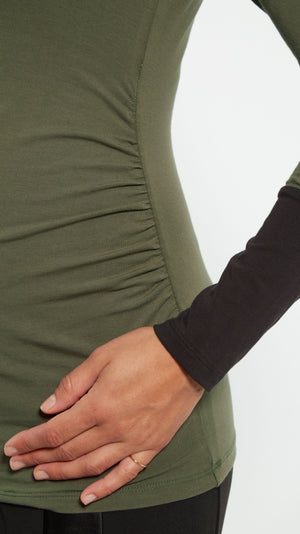 Stowaway Collection Cuffed Maternity Turtleneck Side Ruching and Cuff Detail