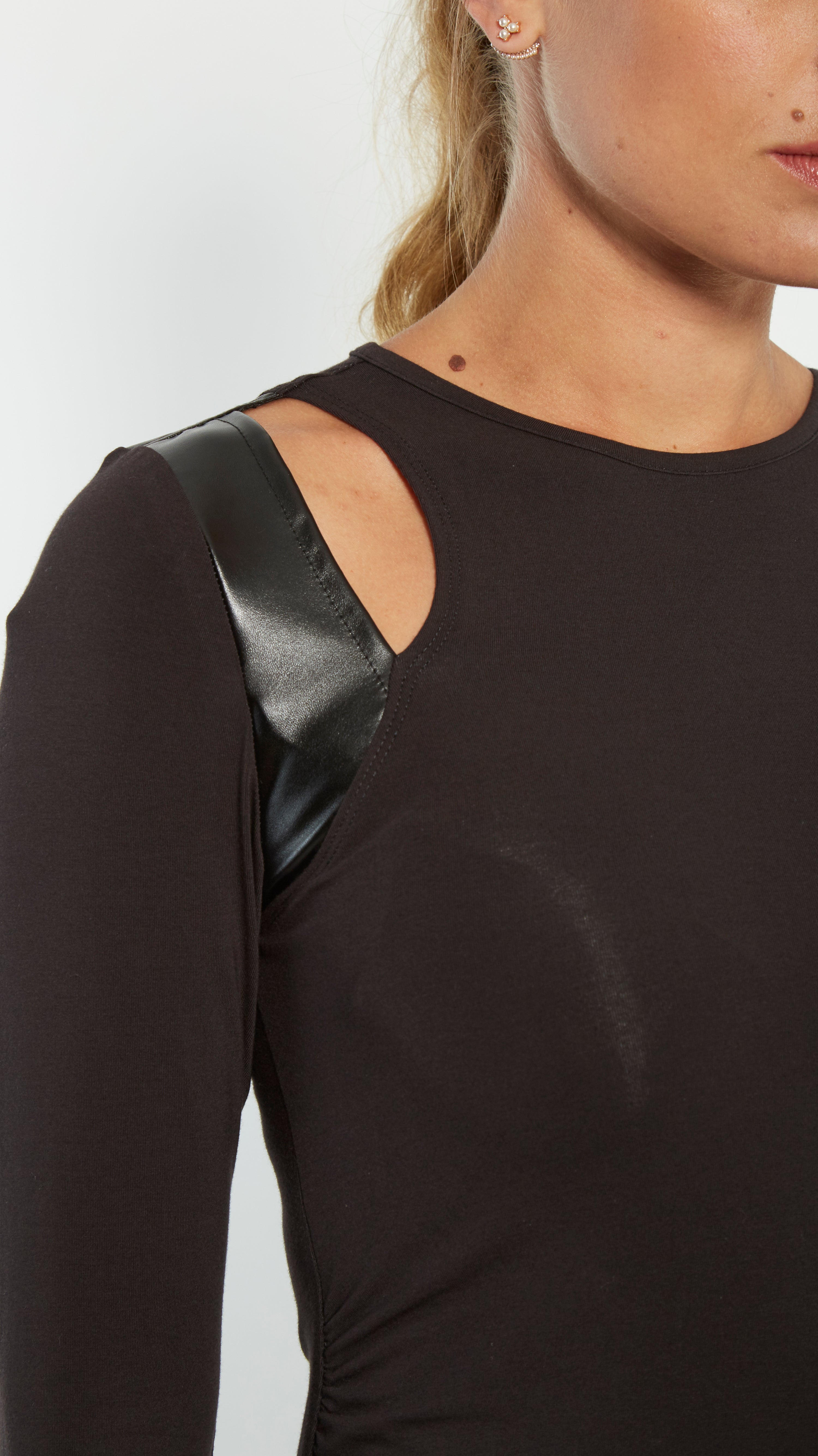 Faux Leather Cut Out Maternity Dress - S / Black Faux Leather Cut Out Maternity Dress - S / Black
