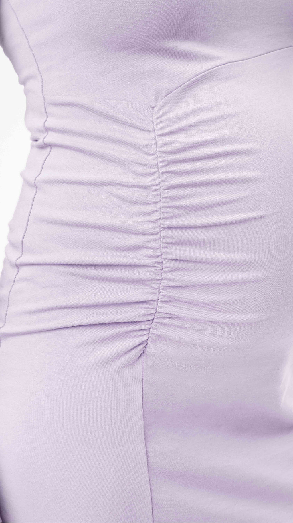 trendy maternity dress with ruching close up