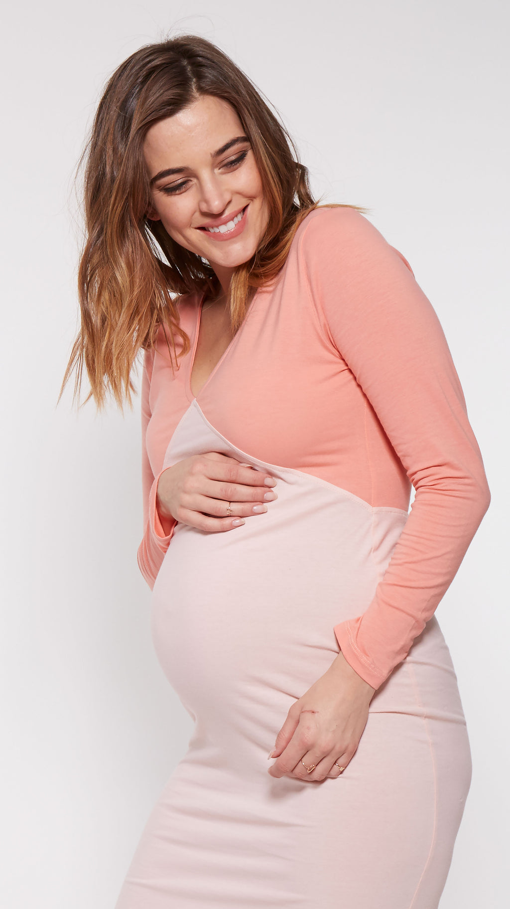 Stowaway Collection Cross Colorblock Maternity Dress Front Close Up