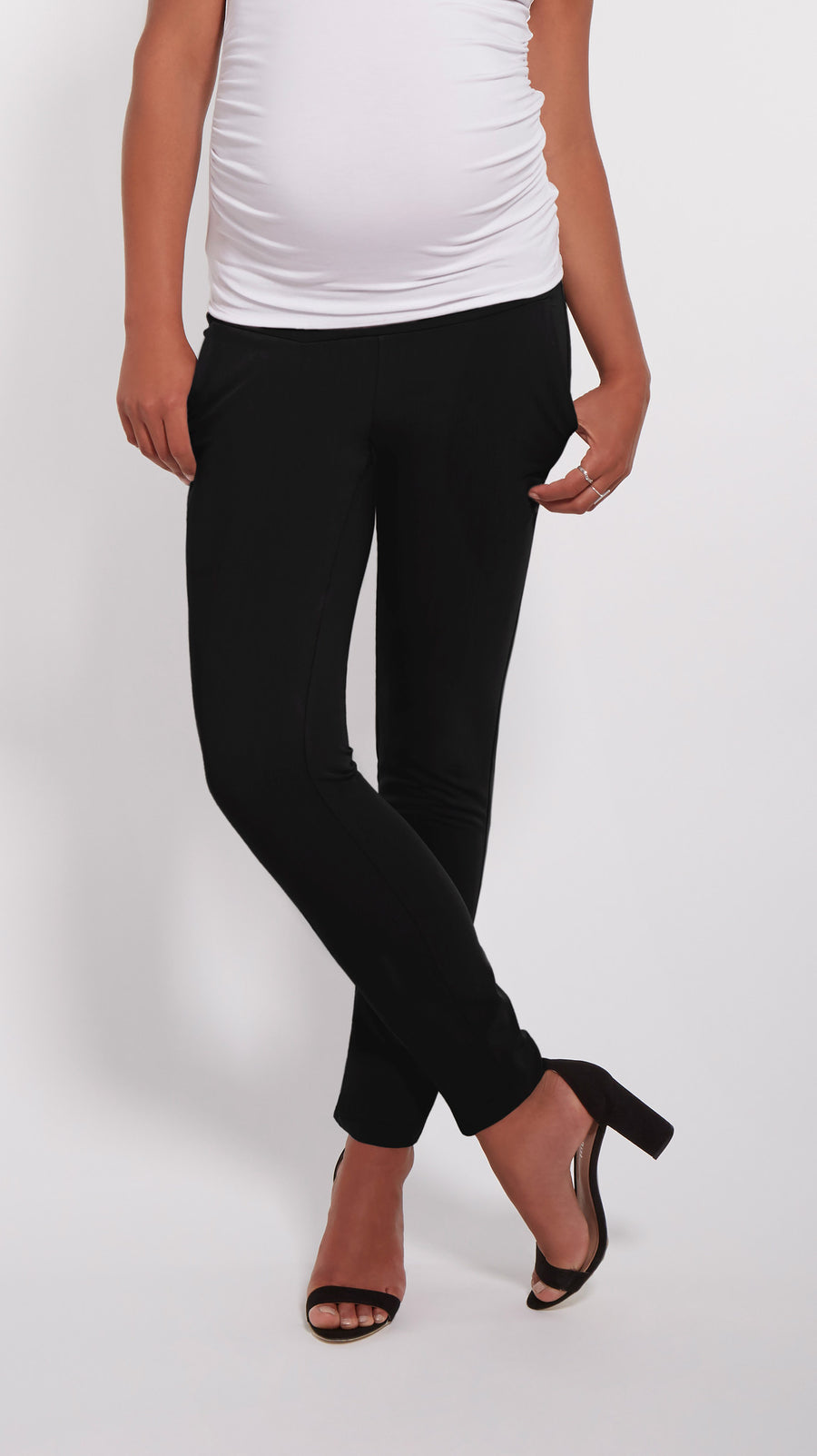 Stowaway Collection Ankle Drawstring Maternity Pant Full Length Front Image