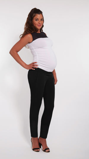 Stowaway Collection Ankle Drawstring Maternity Pant Full Length Front Image