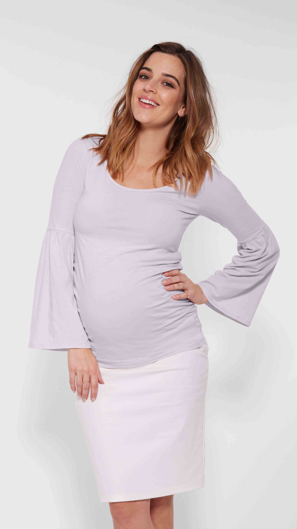 Stowaway Collection Bell Sleeve Maternity Top in Lavender Front View